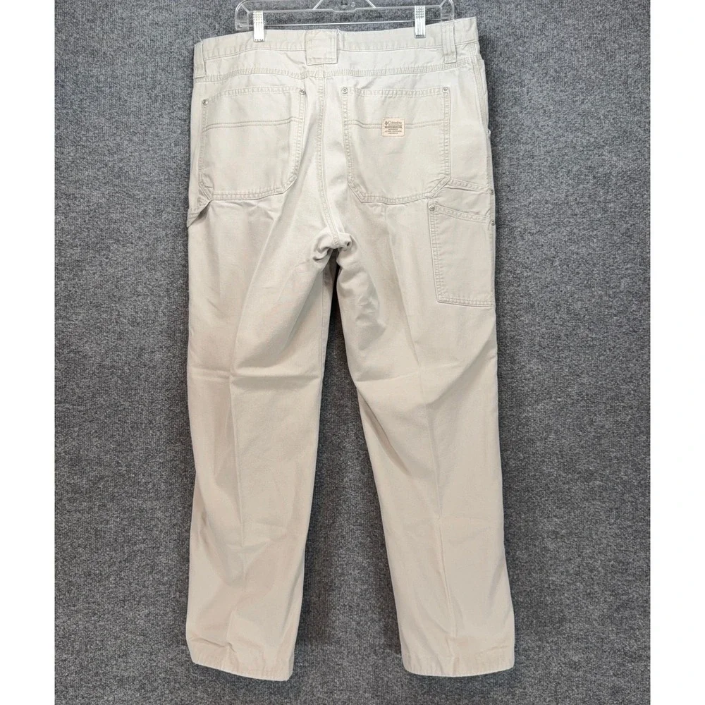 Columbia Carpenter Pants Mens 38 Khaki Tan Utility Canvas Workwear Hiking Rugged